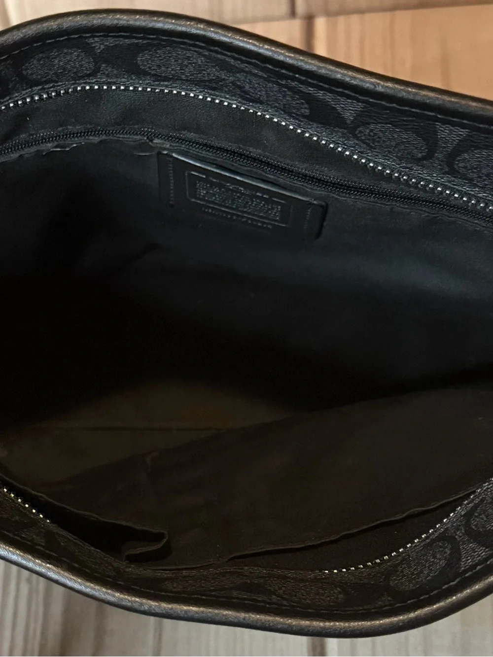 Coach Signature Logo Tote Bag Black Double Handles Silver Hardware